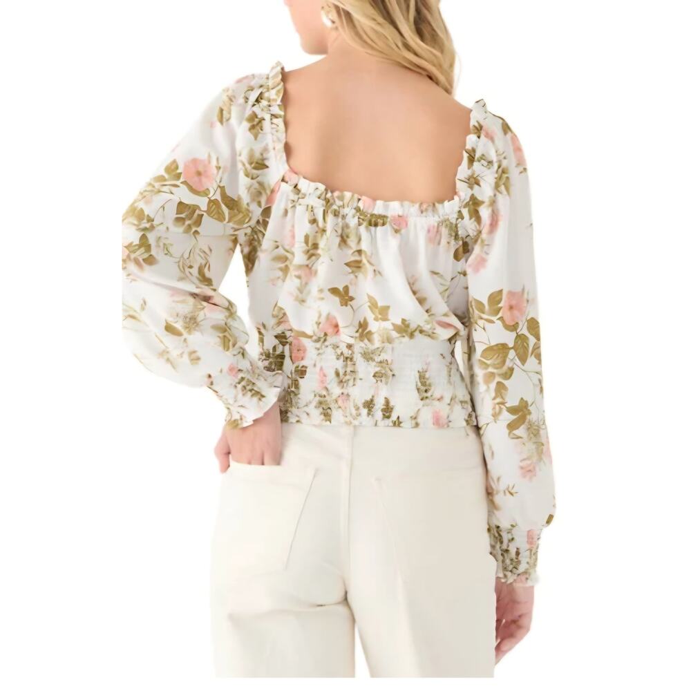 Nwt square neck smocked floral top - Picture 2 of 7